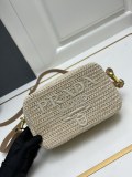 Prada New Classic Embroidered Logo Lafite Straw Camera Bag Size: 20x12x8 CM