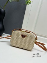 Prada New Classic Triangle Logo Lafite Straw Camera Bag Size: 19x12x6 CM