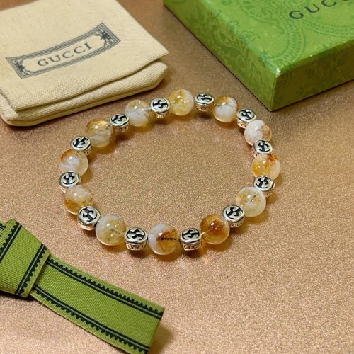 Gucci New Couple Classic Retro Double G Blonde Crystal Bracelet