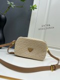 Prada New Classic Embroidered Logo Lafite Straw Camera Bag Size: 20x12x8 CM
