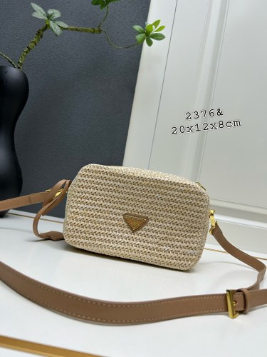 Prada New Classic Embroidered Logo Lafite Straw Camera Bag Size: 20x12x8 CM