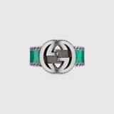 Gucci New Retro Interlocking Double G Green Enamel Ring