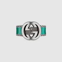 Gucci New Retro Interlocking Double G Green Enamel Ring