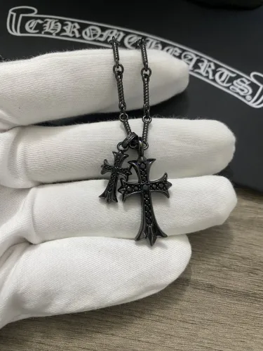 Chrome Hearts Unisex Punk Black Double Cross Necklace