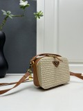 Prada New Classic Triangle Logo Lafite Straw Camera Bag Size: 19x12x6 CM