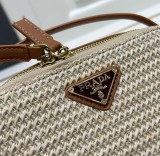 Prada New Classic Triangle Logo Lafite Straw Camera Bag Size: 19x12x6 CM