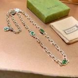 Gucci New Luxury Retro Green Franc Double G Necklace