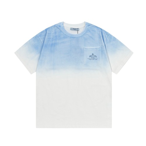 Prada New Personalized Gradient Washed Short Sleeve Couple Round Neck Casual T-shirt