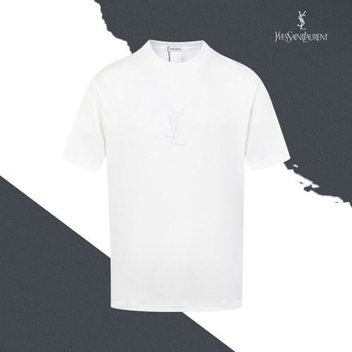 Yves Saint Laurent New Classic Embroidery Gradient Logo Printed Short Sleeve Couple Casual T-shirt