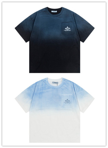 Prada New Personalized Gradient Washed Short Sleeve Couple Round Neck Casual T-shirt