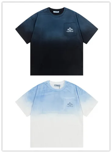 Prada New Personalized Gradient Washed Short Sleeve Couple Round Neck Casual T-shirt