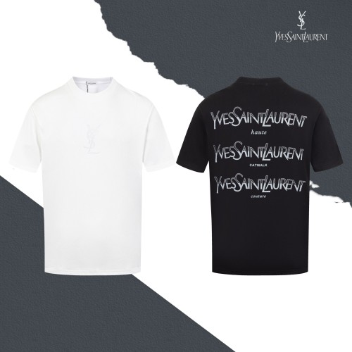 Yves Saint Laurent New Classic Embroidery Gradient Logo Printed Short Sleeve Couple Casual T-shirt