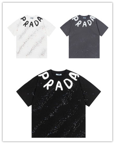Prada New Hand Drawn Logo Starry Sky Short Sleeve Unisex Casual T-shirt