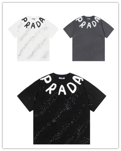 Prada New Hand Drawn Logo Starry Sky Short Sleeve Unisex Casual T-shirt