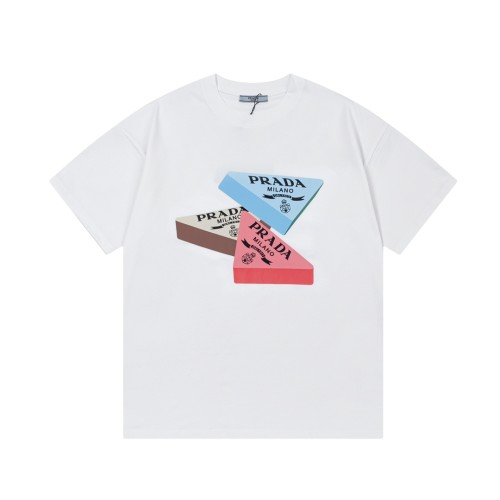 Prada New Triangle Logo Printed Short Sleeve Couple Round Neck Casual T-shirt