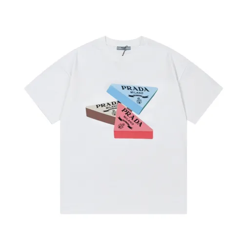 Prada New Triangle Logo Printed Short Sleeve Couple Round Neck Casual T-shirt