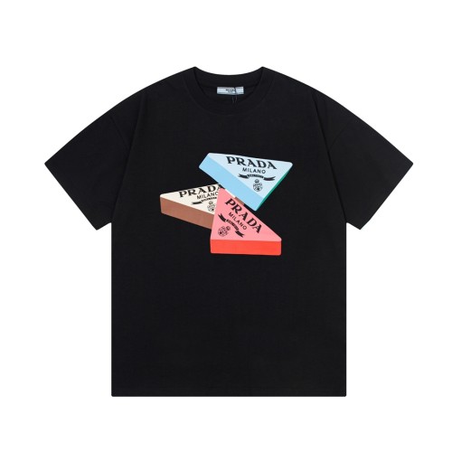 Prada New Triangle Logo Printed Short Sleeve Couple Round Neck Casual T-shirt