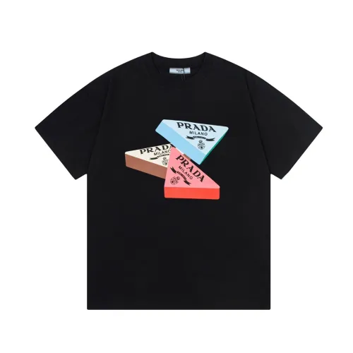 Prada New Triangle Logo Printed Short Sleeve Couple Round Neck Casual T-shirt