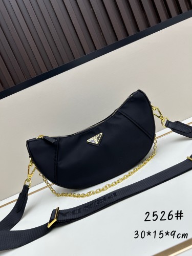 Prada New Classic Triangle Logo Sports Style Nylon Crescent Bag Chain Bag Size: 30x15x9 CM