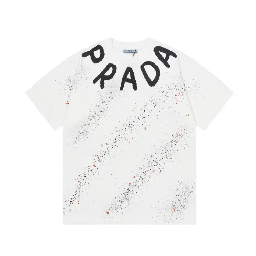 Prada New Hand Drawn Logo Starry Sky Short Sleeve Unisex Casual T-shirt