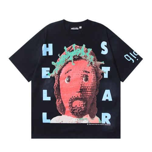 Hellstar Retro Trendy Printed Washed Short Sleeve Unisex Casual Loose T-shirt 