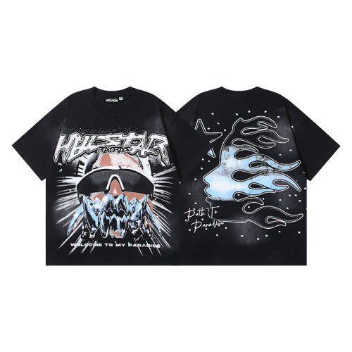 Hellstar Retro Trendy Printed Washed Short Sleeve Unisex Casual Loose T-shirt