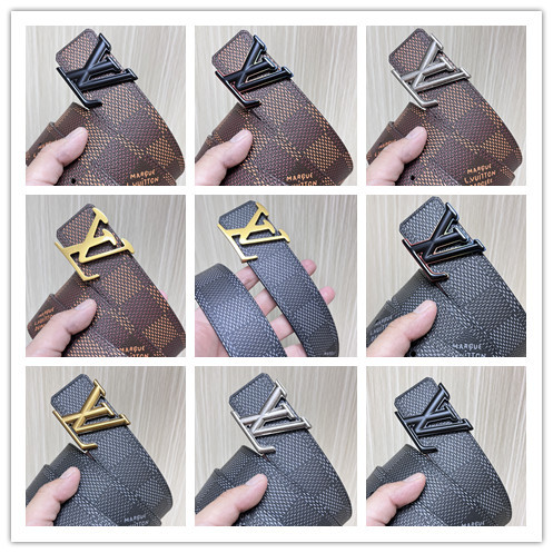 Louis Vuitton Retro Logo Checkered Leather Belt 40MM