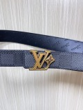 Louis Vuitton Retro Logo Checkered Leather Belt 40MM
