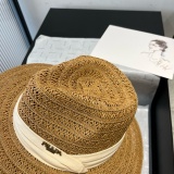 Prada New Fashion Sunshade Straw Hat Versatile Top Hat 57CM