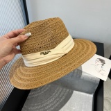 Prada New Fashion Sunshade Straw Hat Versatile Top Hat 57CM