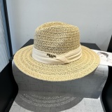 Prada New Fashion Sunshade Straw Hat Versatile Top Hat 57CM