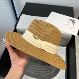 Prada New Fashion Sunshade Straw Hat Versatile Top Hat 57CM