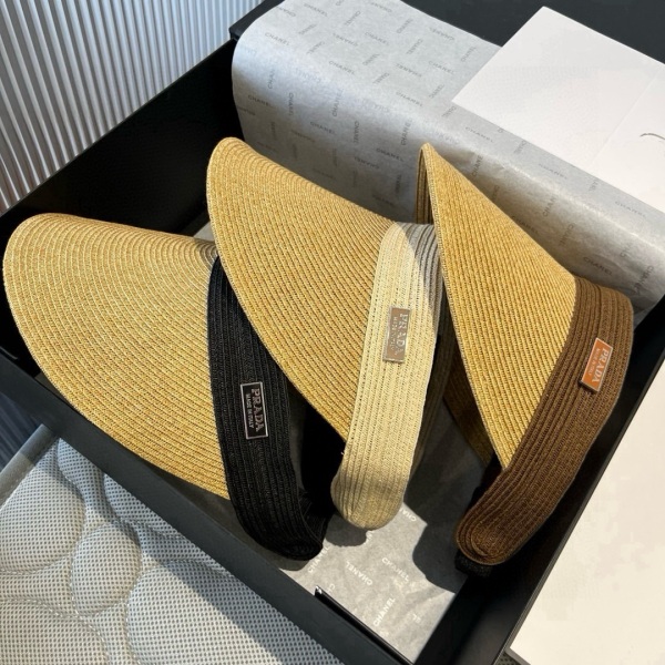 Prada New Fashion Empty Top Straw Hat Versatile Sunshade Hat