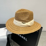 Prada New Fashion Sunshade Straw Hat Versatile Top Hat 57CM