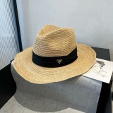 Prada New Fashion Sunshade Straw Hat Versatile Top Hat 57 CM