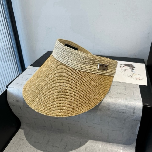 Prada New Fashion Empty Top Straw Hat Versatile Sunshade Hat
