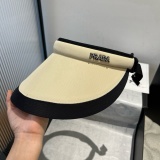 Prada New Fashion Color Contrasting Empty Top Straw Hat Versatile Sunshade Hat 57CM