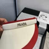 Prada New Fashion Color Contrasting Empty Top Straw Hat Versatile Sunshade Hat 57CM