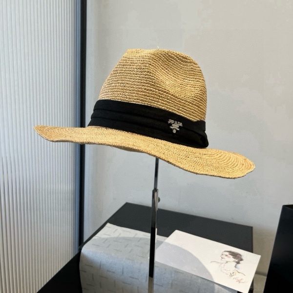 Prada New Fashion Sunshade Straw Hat Versatile Top Hat 57 CM