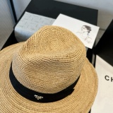 Prada New Fashion Sunshade Straw Hat Versatile Top Hat 57 CM