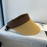 Prada New Fashion Empty Top Straw Hat Versatile Sunshade Hat