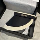 Prada New Fashion Color Contrasting Empty Top Straw Hat Versatile Sunshade Hat 57CM