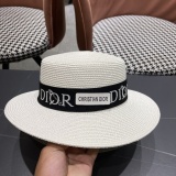 Dior New Fashion Versatile Logo Jacquard Flat Top Straw Hat