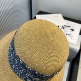 Dior Fashion Sunshade Beach Straw Hat Versatile Small Fresh Sunscreen Hat 57 CM