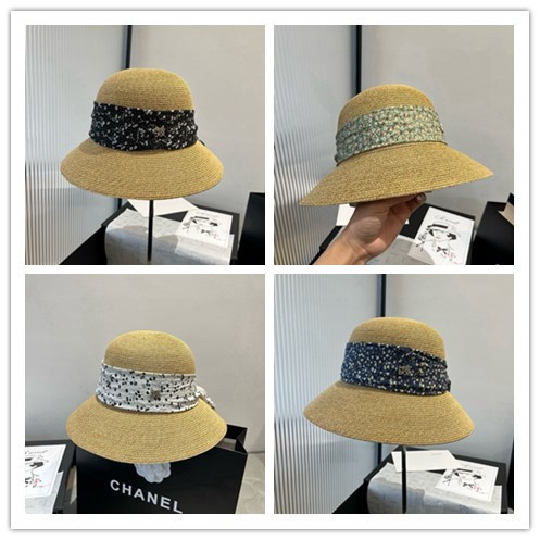 Dior Fashion Sunshade Beach Straw Hat Versatile Small Fresh Sunscreen Hat 57 CM