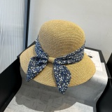 Dior Fashion Sunshade Beach Straw Hat Versatile Small Fresh Sunscreen Hat 57 CM