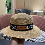 Dior New Fashion Versatile Logo Jacquard Flat Top Straw Hat