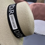 Dior New Fashion Versatile Logo Jacquard Flat Top Straw Hat