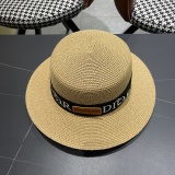 Dior New Fashion Versatile Logo Jacquard Flat Top Straw Hat