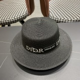 Dior New Fashion Versatile Logo Jacquard Flat Top Straw Hat